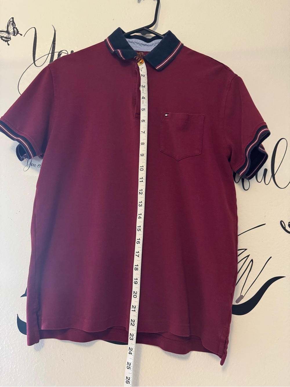 Tommy Hilfiger Men's Burgundy Pique Polo Shirt. - Picture 4 of 7